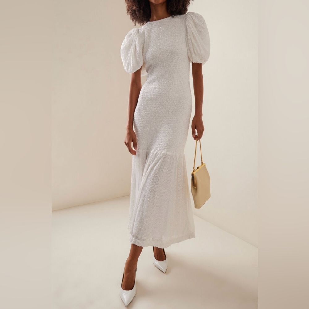 ROTATE Smocked Sequin Midi Dress